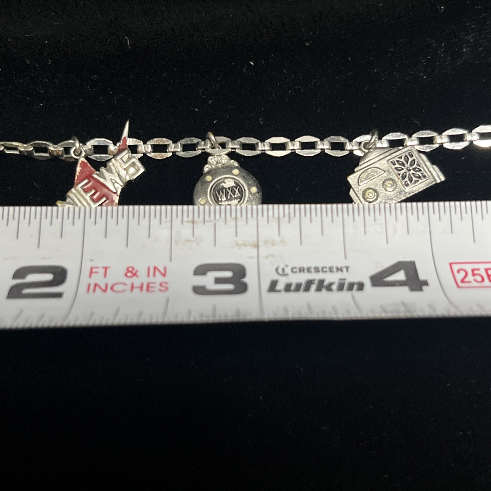 Silver Tone Drama Comedy Radio Music Themed Charm Bracelet Six Charms Vintage
