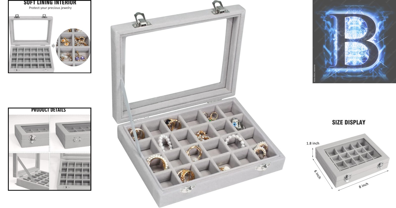 Chic 24-Grid Jewelry Organizer with Removable Partitions – Travel-Friendly