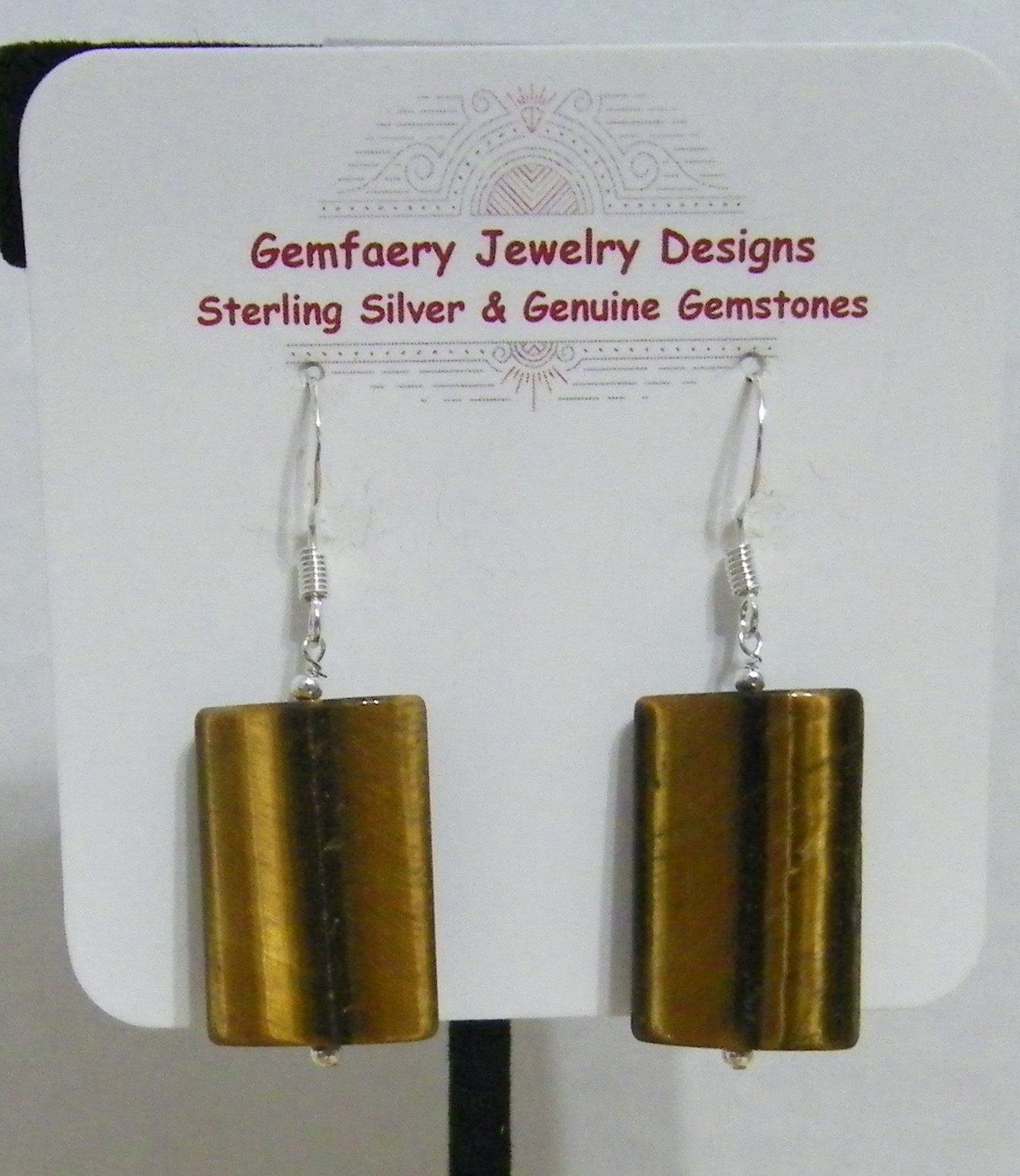 Sterling Silver Large Natural TIGER’S EYE Gemstone Earrings #305…Handmade USA