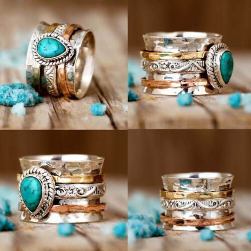 925 Sterling Silver Spinner Turquoise Ring Handmade Band Ring All Size SR333