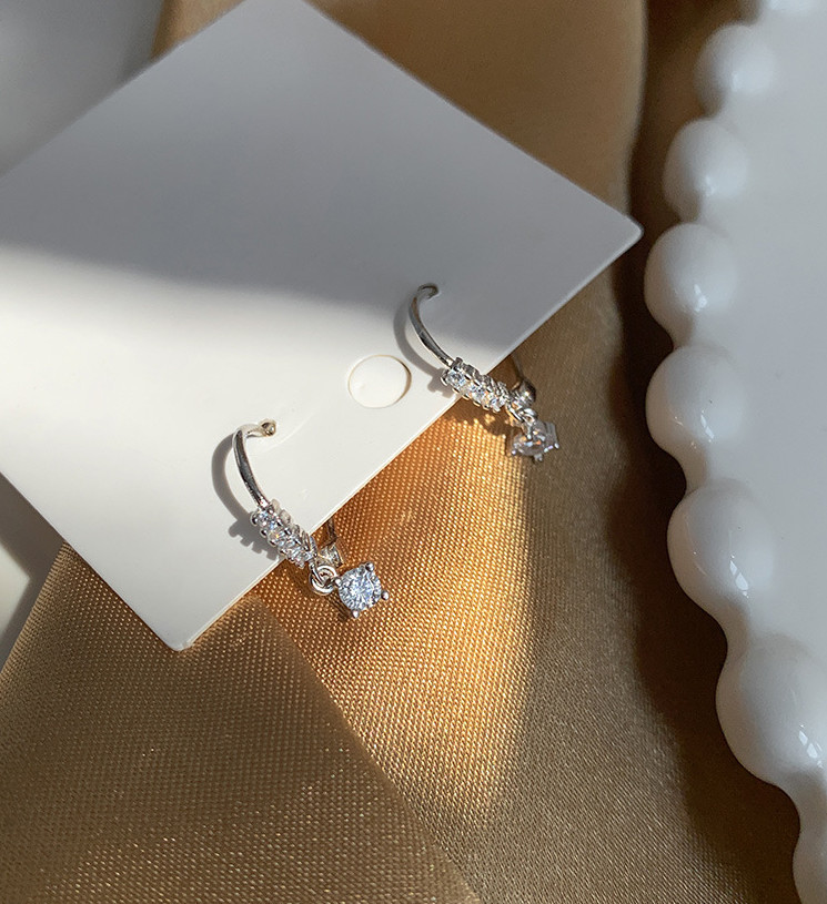 Sterling Silver Tone CZ Women Girl Drop Huggie Hoop Earrings Gift AF