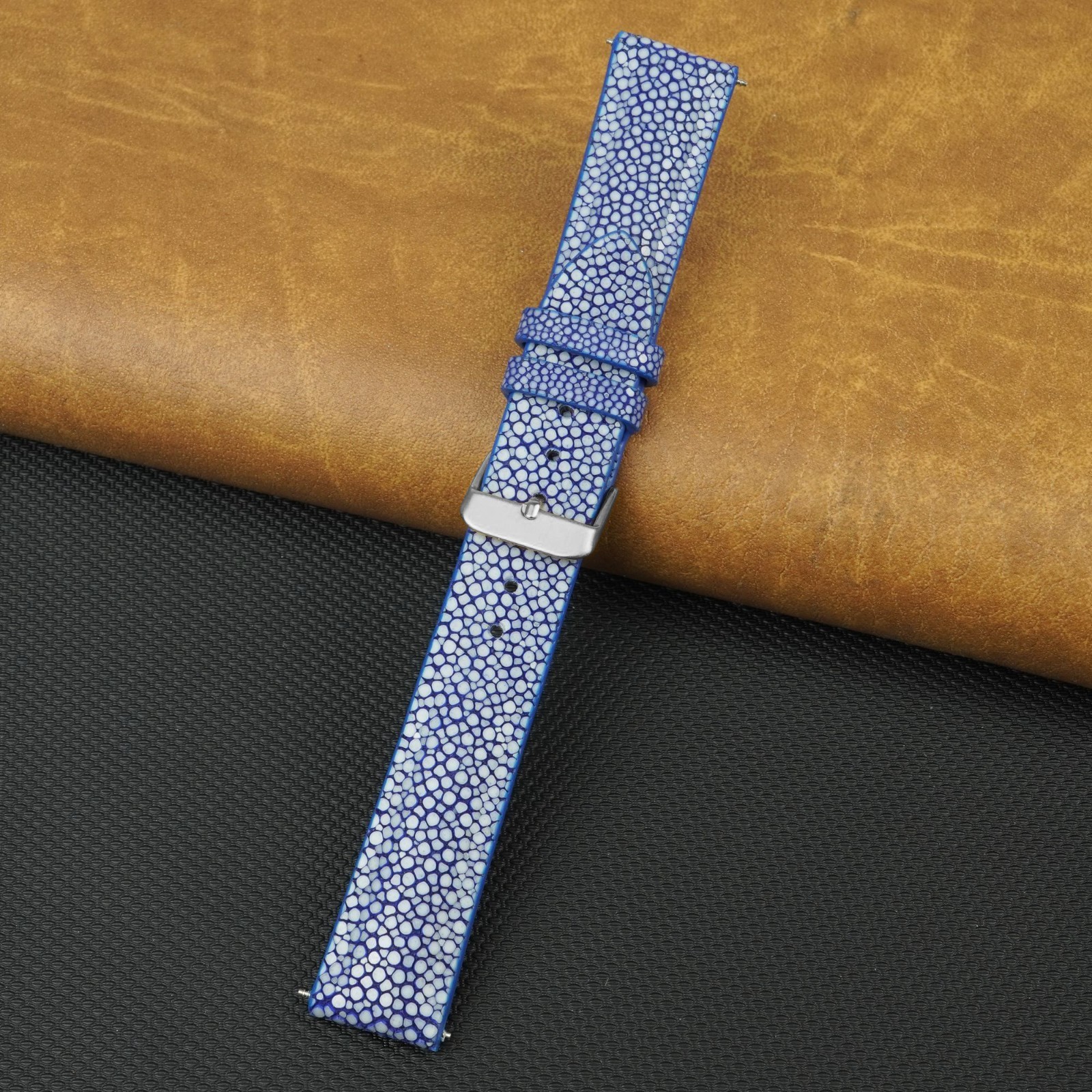 20mm Blue Leather Watch Strap Men Genuine Stingray Leather Watch Band Luxury