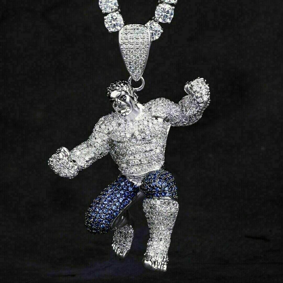 2.50 Ct Round Cut Real Moissanite Hero Hulk Pendant 14K White Gold Plated