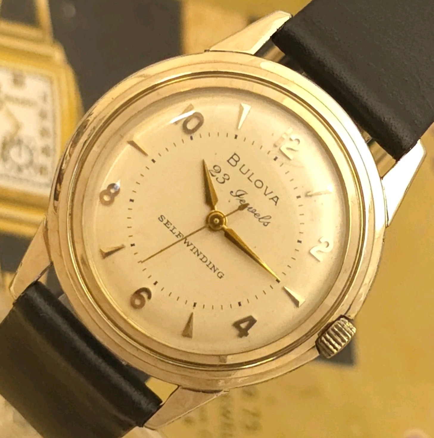 TW7 23j SHARP 1956 UFO BULOVA FLYING SAUCER SELF WIND 14k GOLD FILLED SS RUNS A+