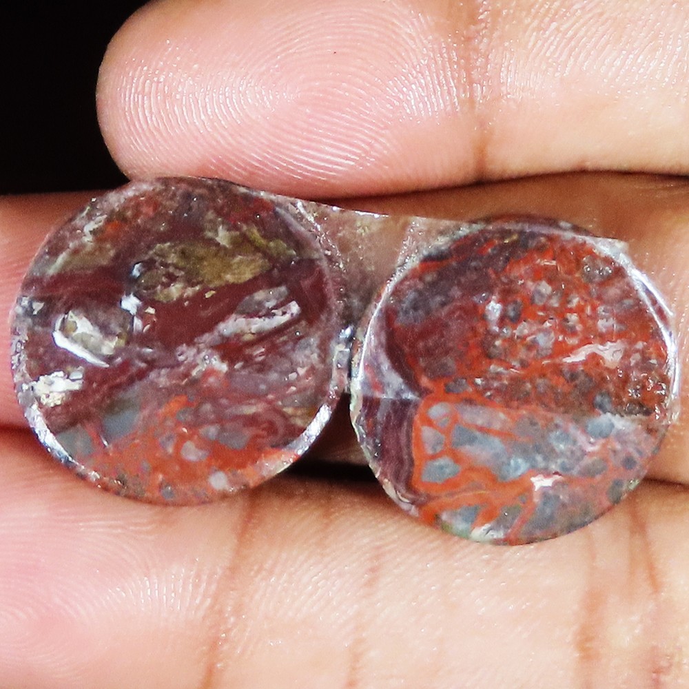 natural CRAZY LACE AGATE pair round cabochon gemstone 33.05 Carat. (20x20x04 mm)