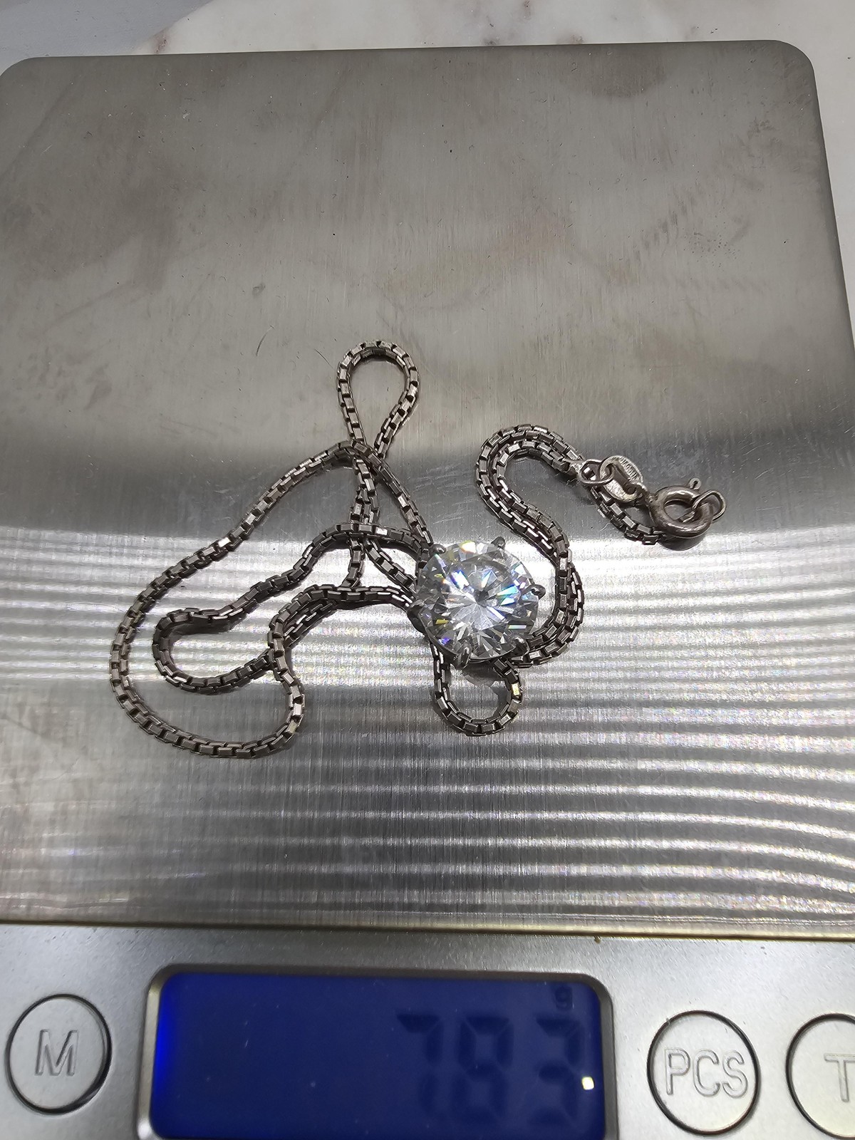 Sterling Silver 925 Round CZ Solitaire Pendant Necklace Box Chain 11mm 7.83g