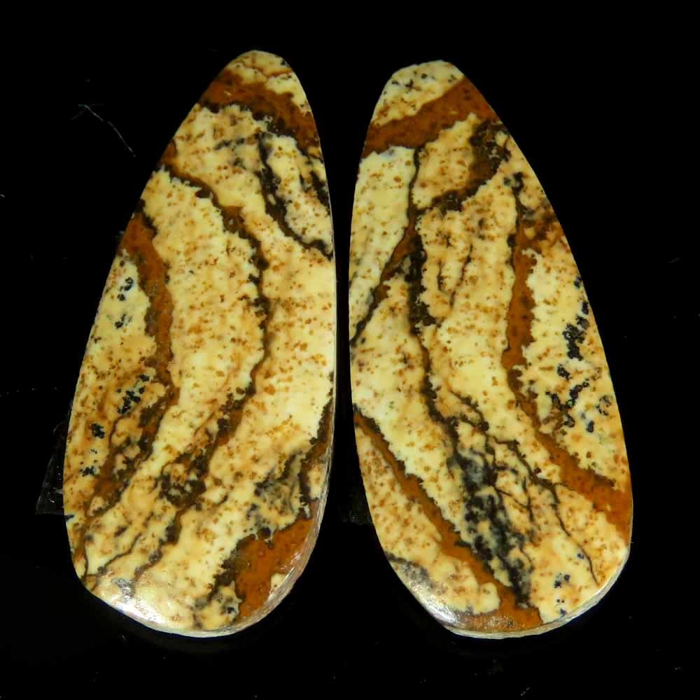 18.90Cts.100%Natural Picture Jasper Pear Cabochon Pair Cab 10x25x4mm Losse Gems