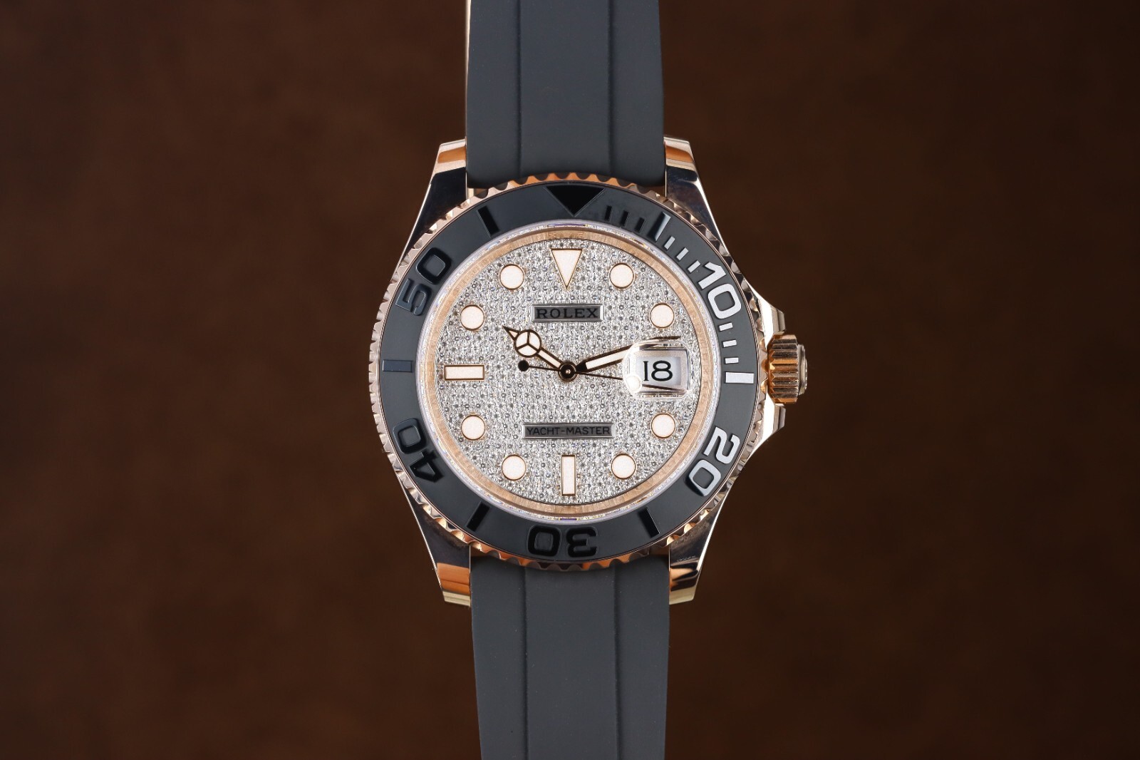 Rolex Yacht-Master 37mm, Pave Diamond Dial – 18kt Everose Gold Oysterflex 268655