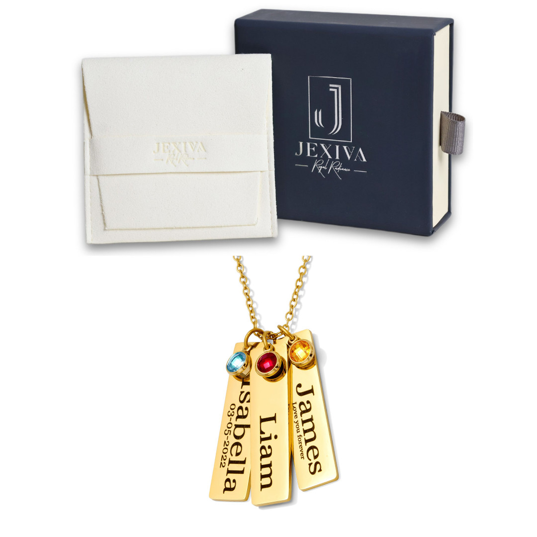 Necklace – Personalized Name Engraved Bars With Birthstone for Women/Men