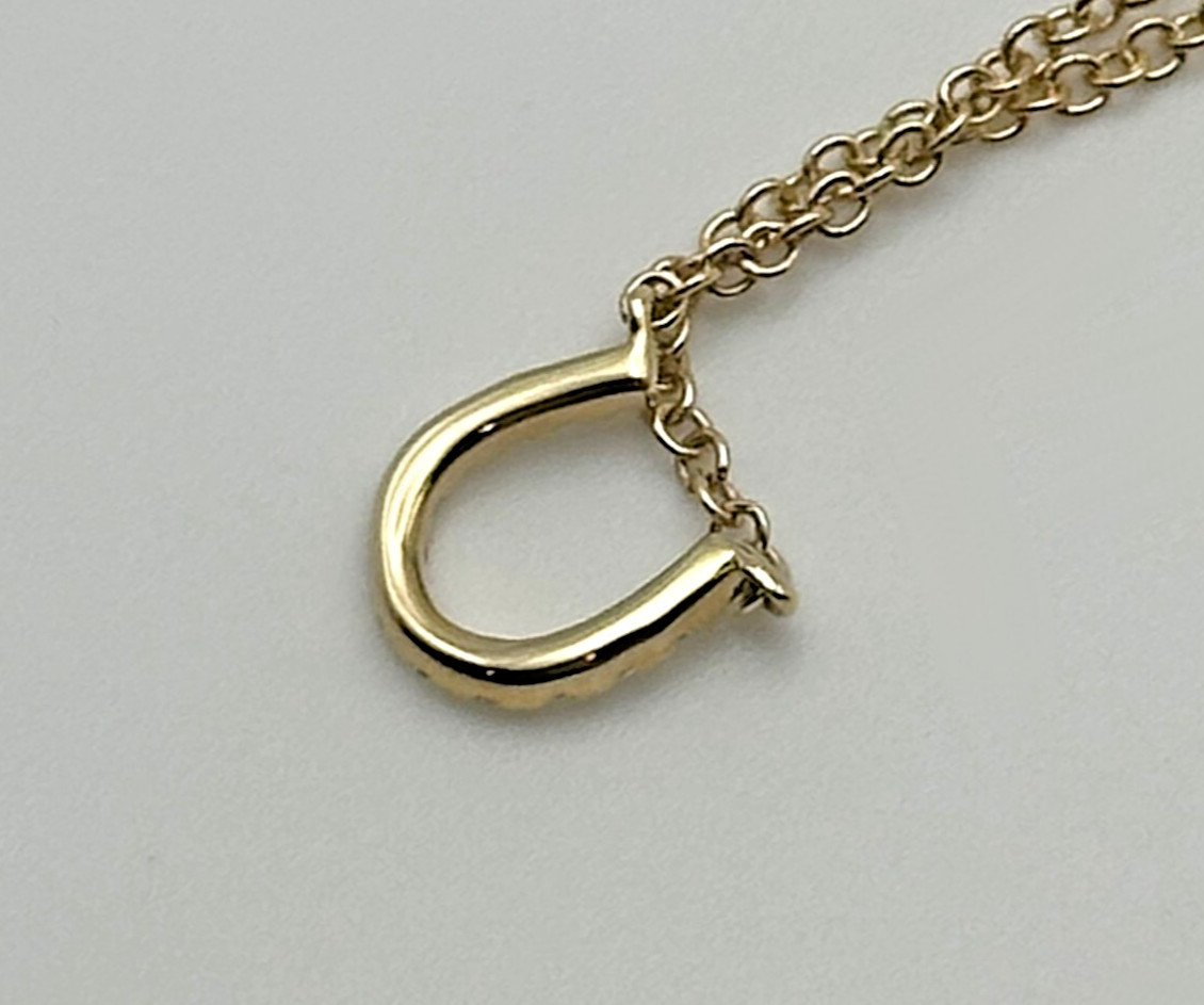14k Gold 18″ Necklace, Horseshoe center piece set with 0.08cts of Diamonds 2g