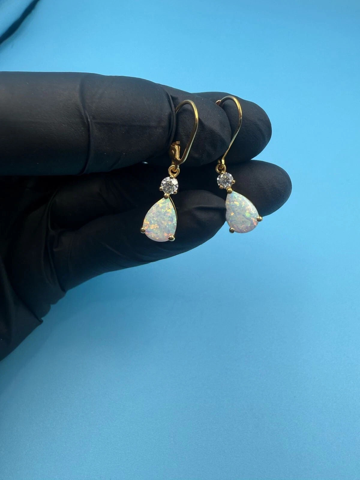 3Ct Pear Genuine Fire Opal Drop Dangle Earrings 14k Yellow Gold Plated