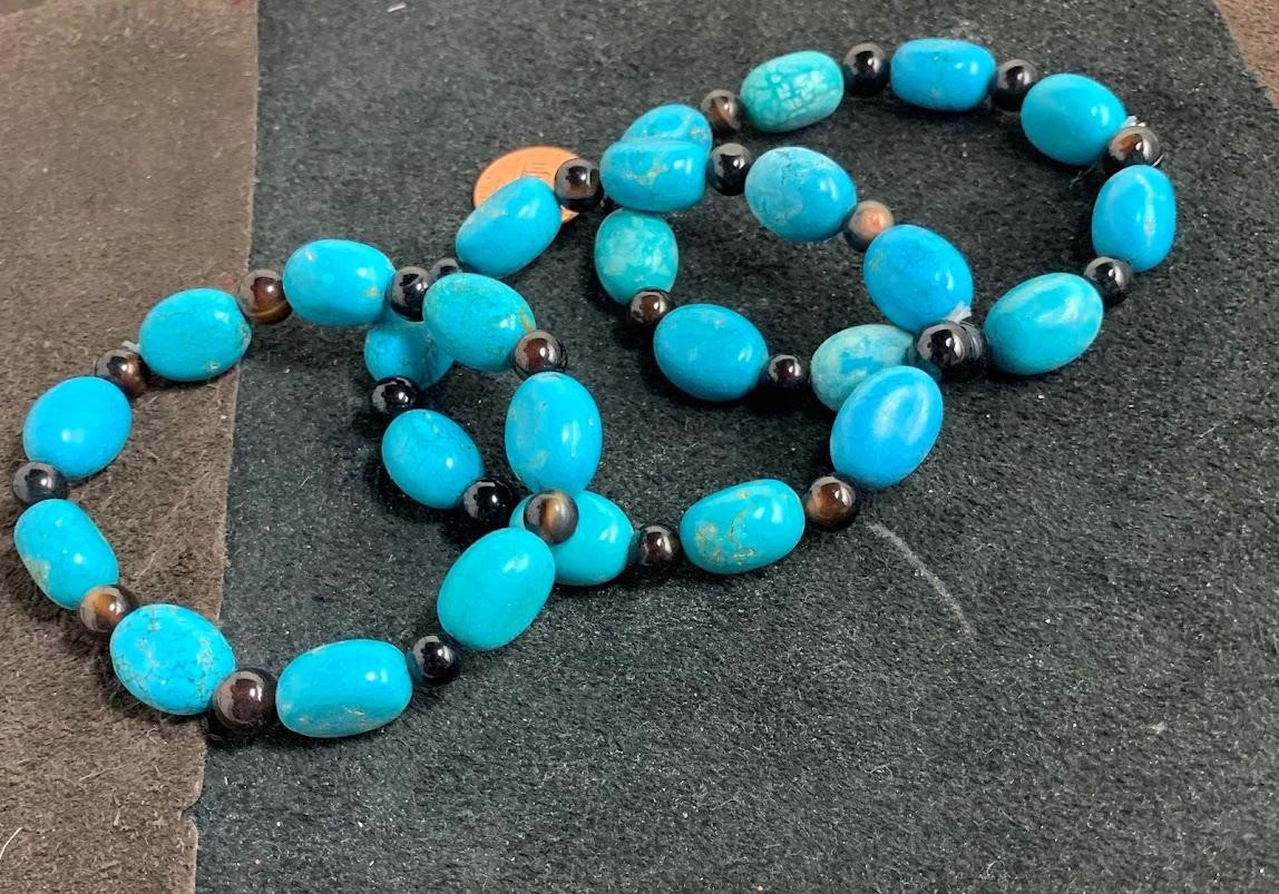 3 Ethnic blue/turquoise/color Howlite bead/black agate bracelets/ (g153d-w3.5)