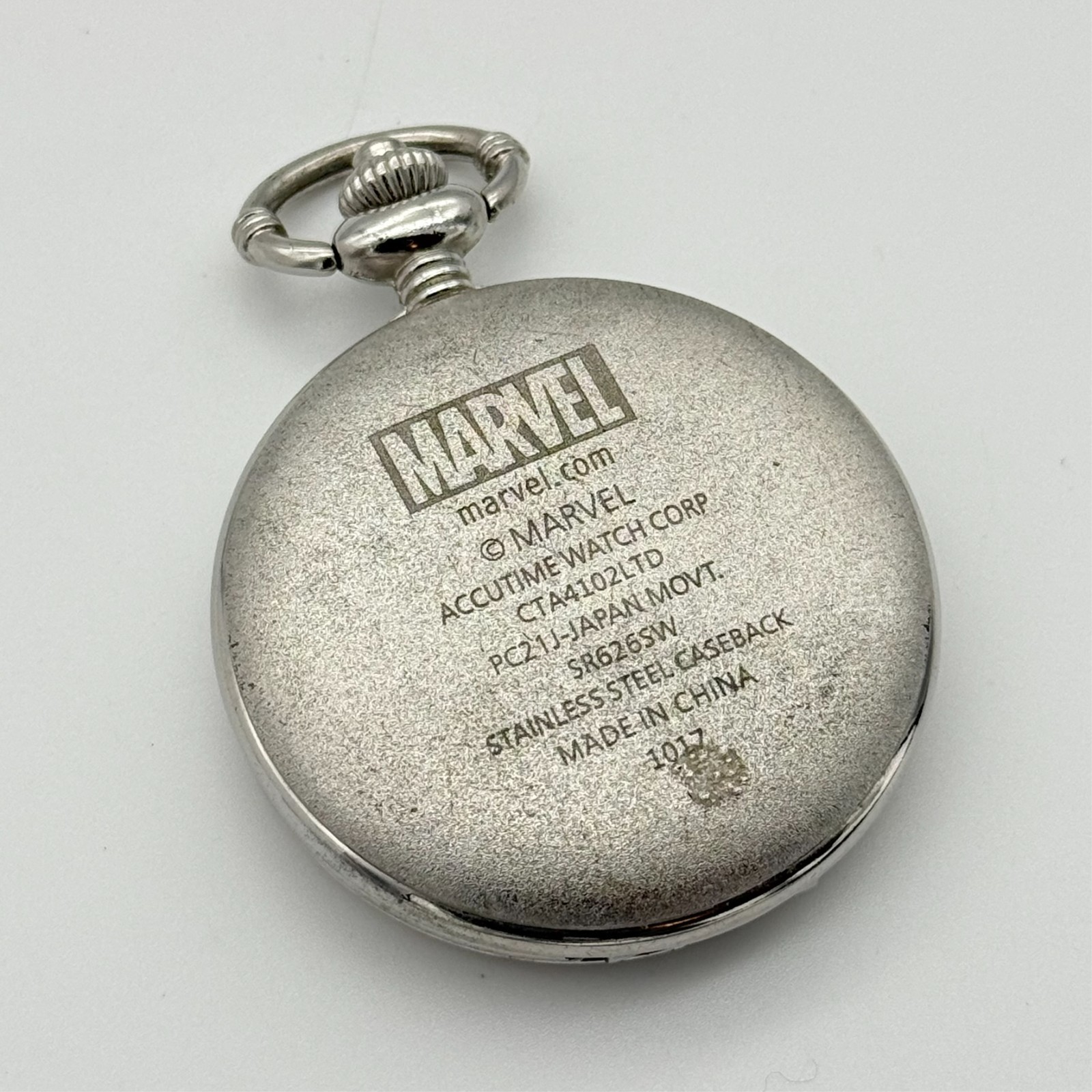 MARVEL Avengers Captain America Shield & Logo Silver Tone Pocket Watch, Red/Blue