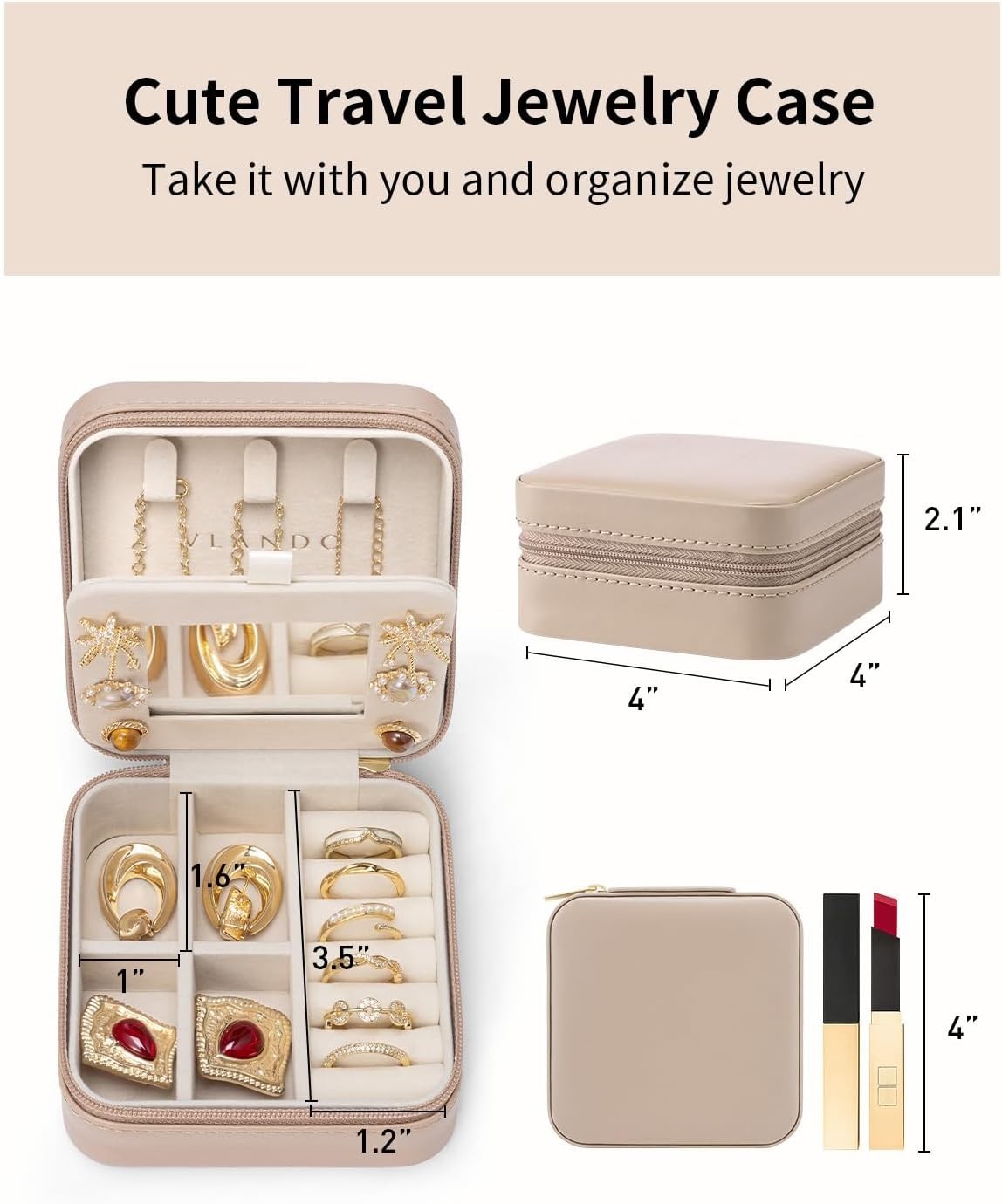 Small Travel Jewelry Box Organizer – Girls Women Gift Rings Earrings Necklace…