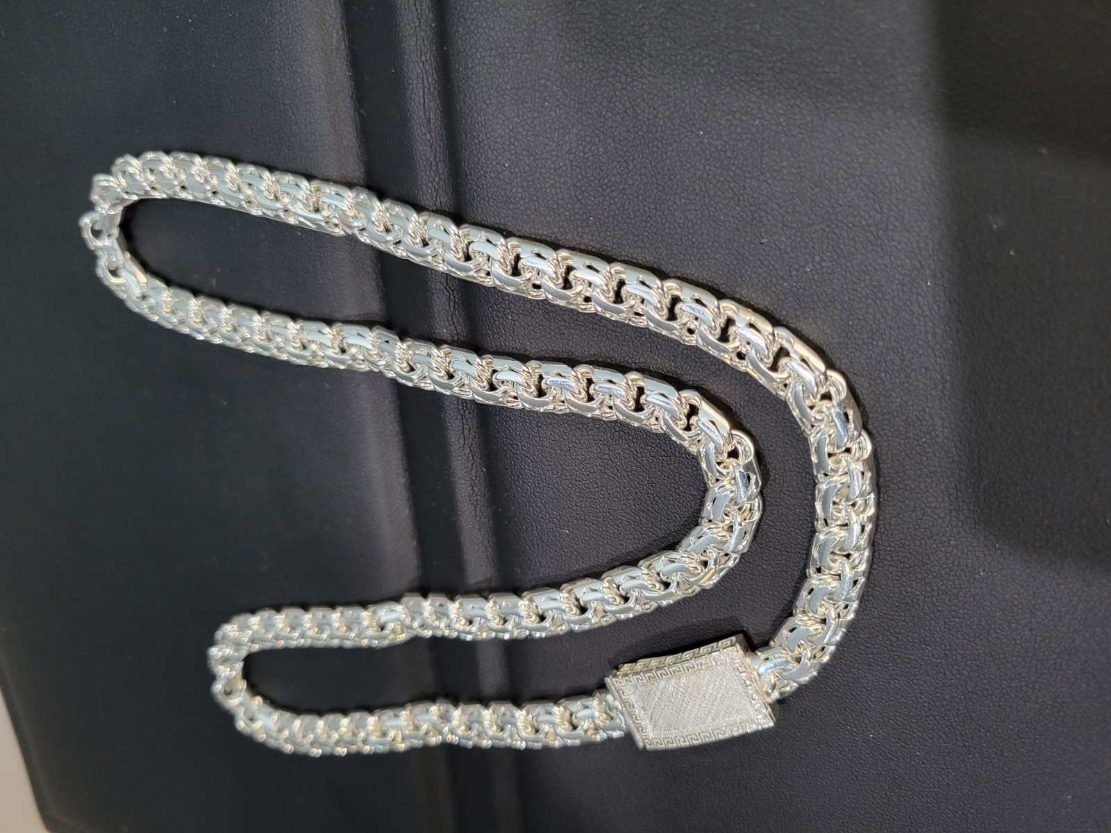 83g 925 sterling silver Chino Link Greek Lock Chain 26″ 9mm Plata Solida Cadena