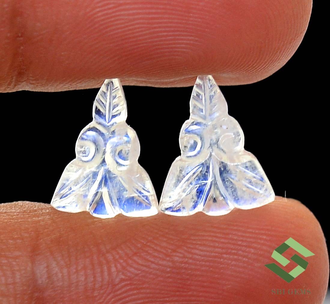Natural Rainbow Moonstone Handmade Carving Pair 13×10 mm 3.91 CTS Loose Gemstone