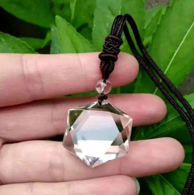Natural Clear Quartz Hexagram Pendant Talisman Meditation Rope Unisex Necklace