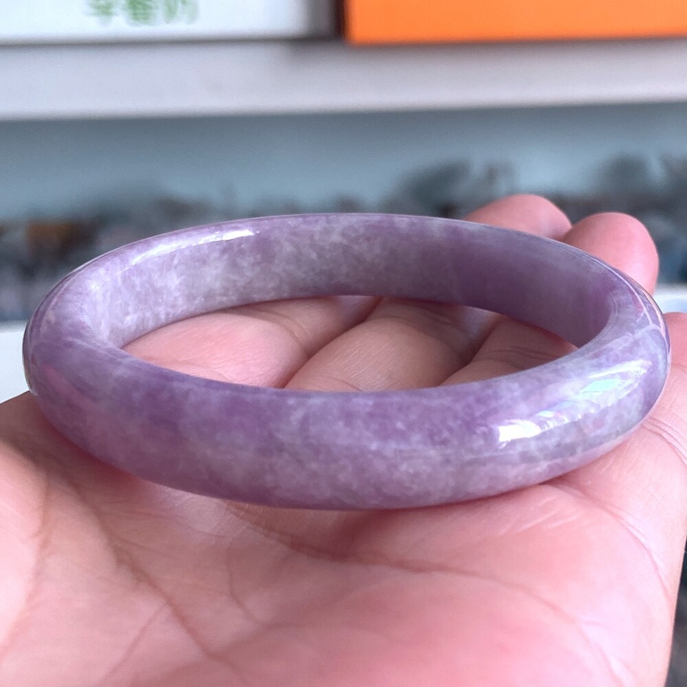 Certified Grade A Lavender 57-58mm Natural Burma Jade jadeite Bangle Bracelet