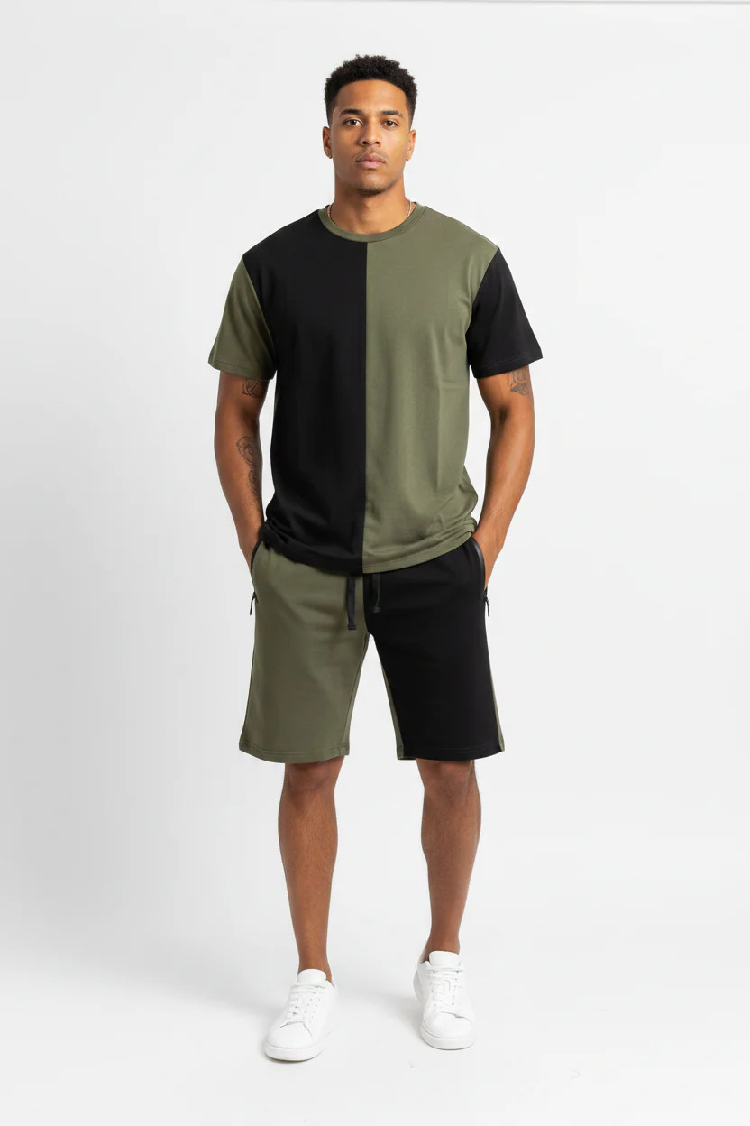 True Rock olive green & black colorblock set size medium