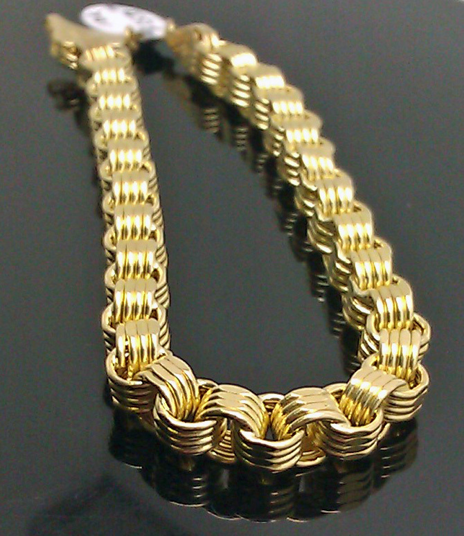 Real 10K Yellow Gold Byzantine Box Link Bracelet 9″ Long 6.5mm