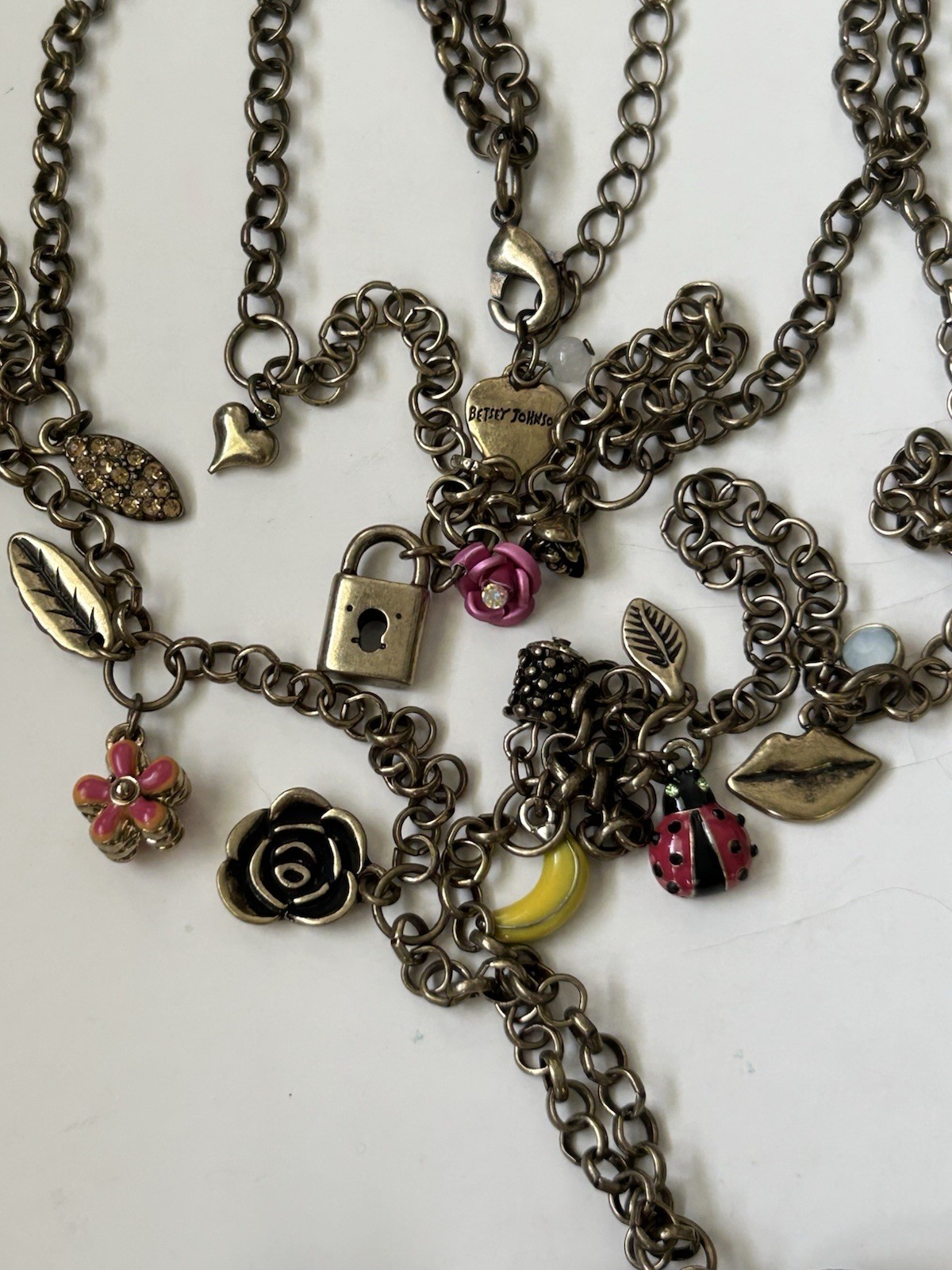 Betsey Johnson Enameled French Bulldog Dog Heart Locket Charm Necklace Signed