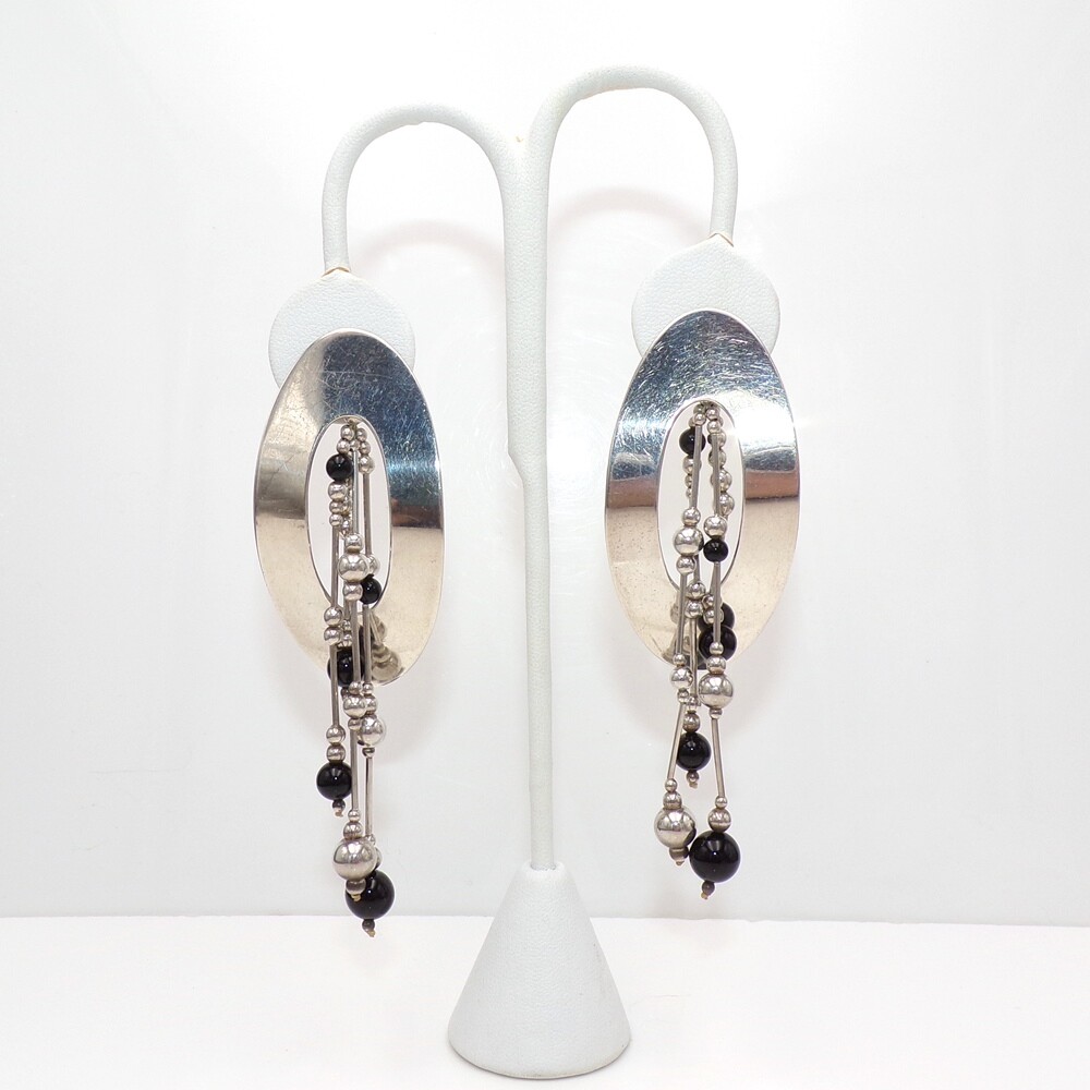 Susan Cummings Modernist Onyx Bead Sterling Silver 2 In 1 Dangle Earrings LLB4