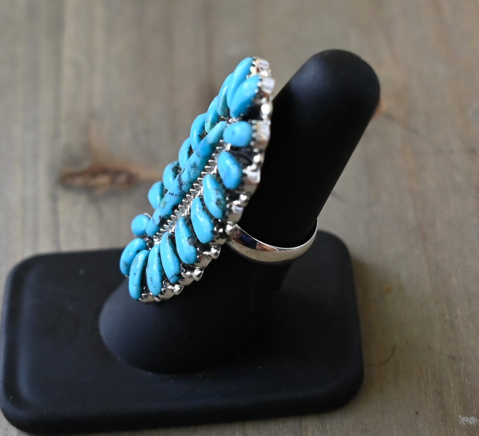 New Long Navajo 6 1/4 Ring by Davin Benally Sterling & Blue Turquoise 9.5 grams