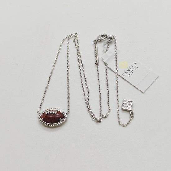 Kendra Scott Football Silver Plated Short Pendant Necklace in Orange Goldstone