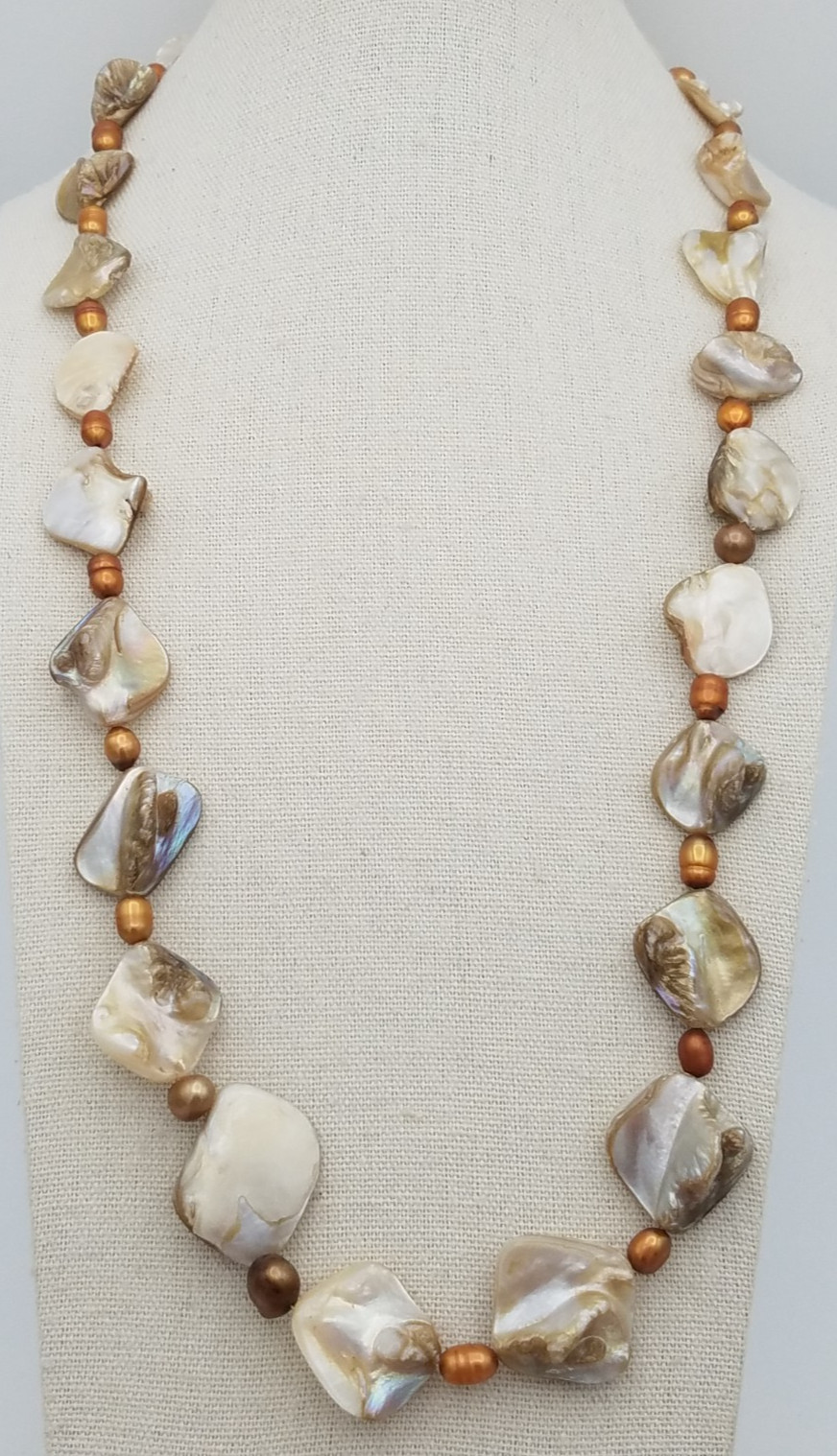 Vintage Golden Mother of Pearl Baroque Golden Pearls Long Necklace 37 in