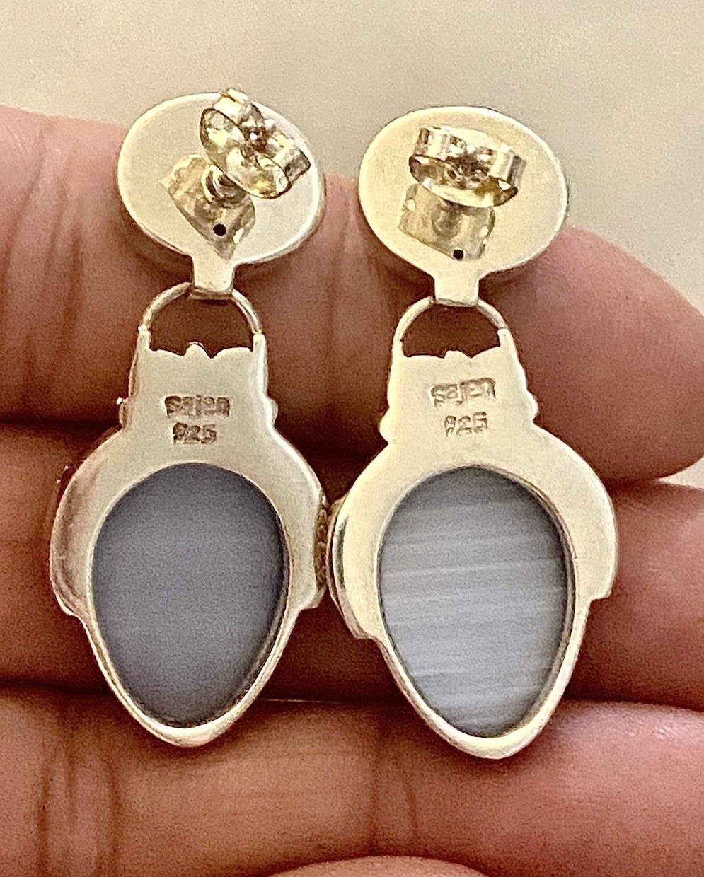 Vintage Sajen 925 Sterling Silver Carved Goddess Face Druzy, Topaz Earrings