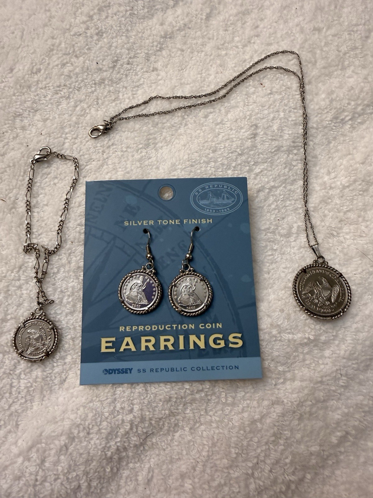 Coin Earrings,Bracelet & Necklace set From odysseys SS REPUBLIC . Reproductions.