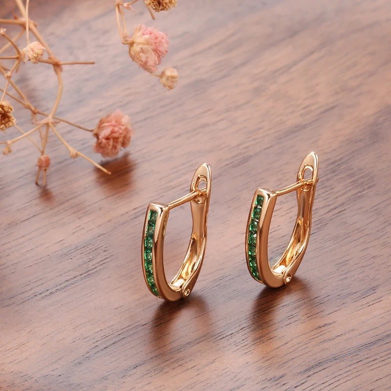 Huggie 585 RG Rose Gold Rose Gold Earrings with Emerald Green Zircon 3.2g