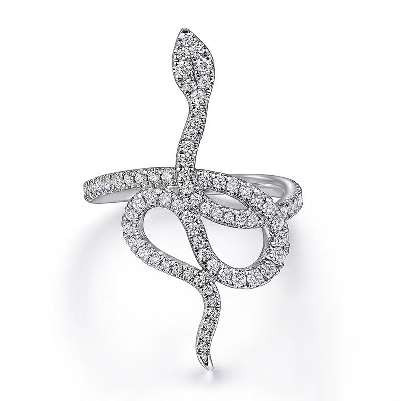 Fashion Woman White Plated Sparkling CZ Snake Band Ring Size 6-10
