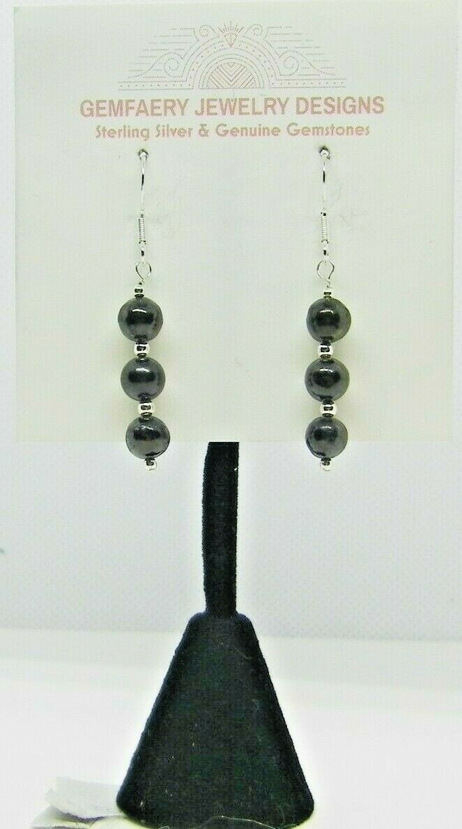 Sterling Silver Natural Russian SHUNGITE Gemstone Earrings #8114…Handmade USA