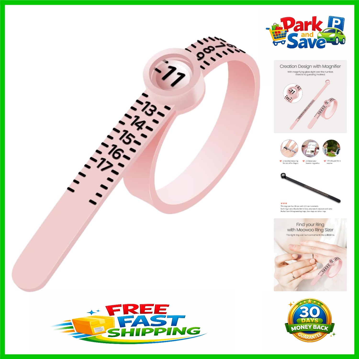 Portable Magnifying Ring Sizing Tool in Pink – Ideal for All Finger Sizes