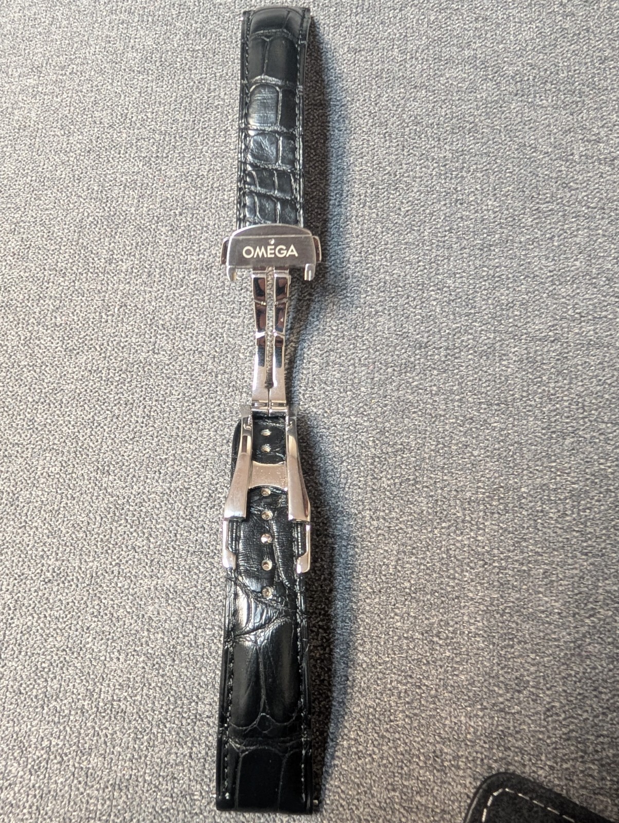 OMEGA Black Leather 20mm x 16mm 98000008 Watch Band Strap Genuine 94521613 Clasp