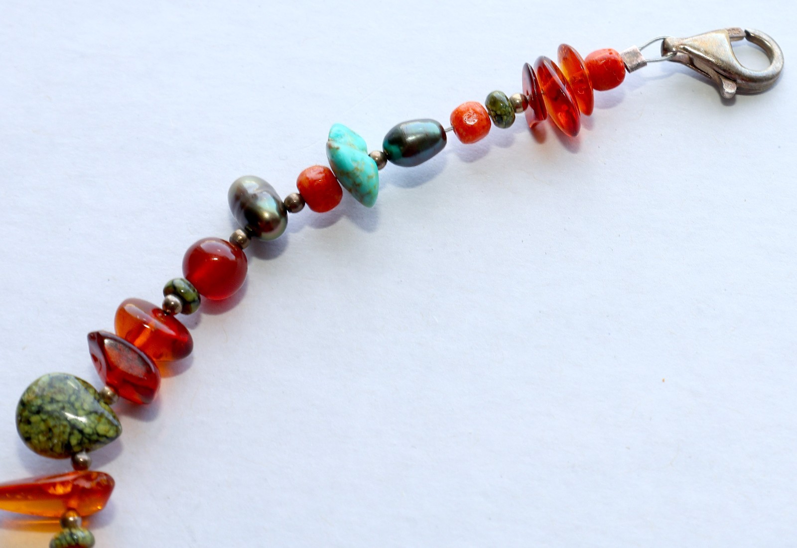 BARSE Necklace Amber Beads Sterling Pendant Turquoise 925 Silver Beaded THAI 20″
