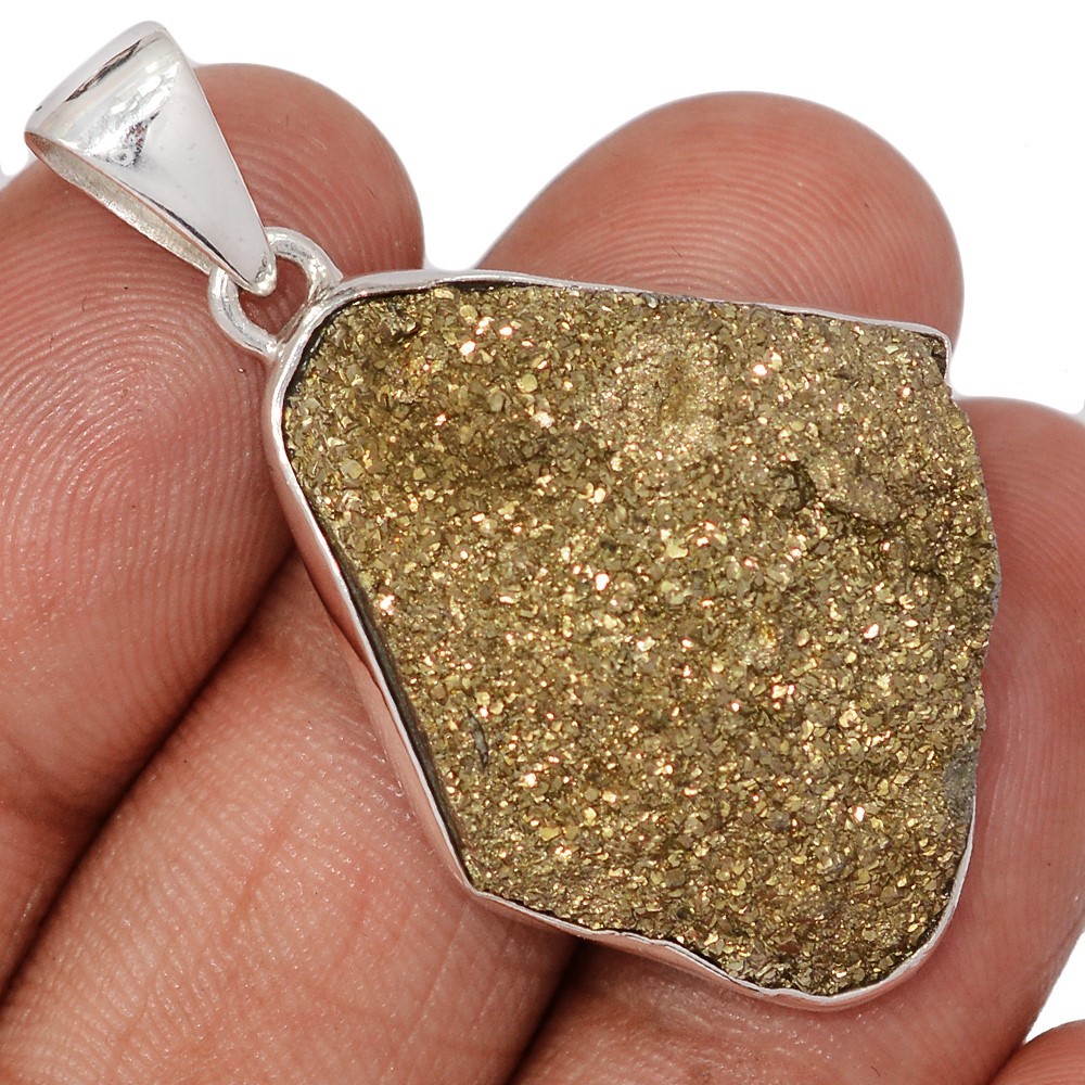 Natural Rainbow Pyrite Druzy 925 Sterling Silver Pendants Jewelry CP75753