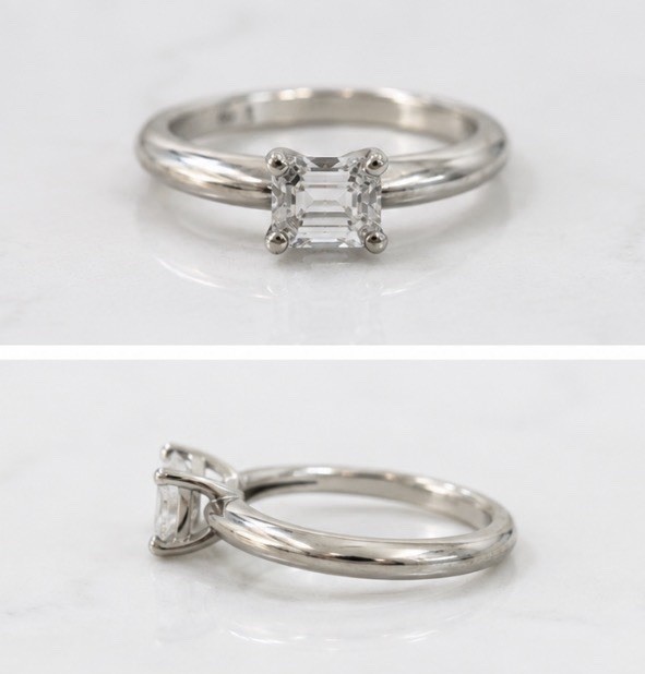 14K White Gold Emerald Cut White/Colorless Diamond Solitaire Ring Size 6, 1ct