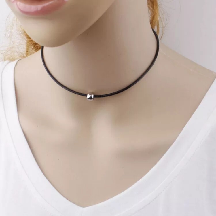 Choker necklace black bead gold or silver variety choices