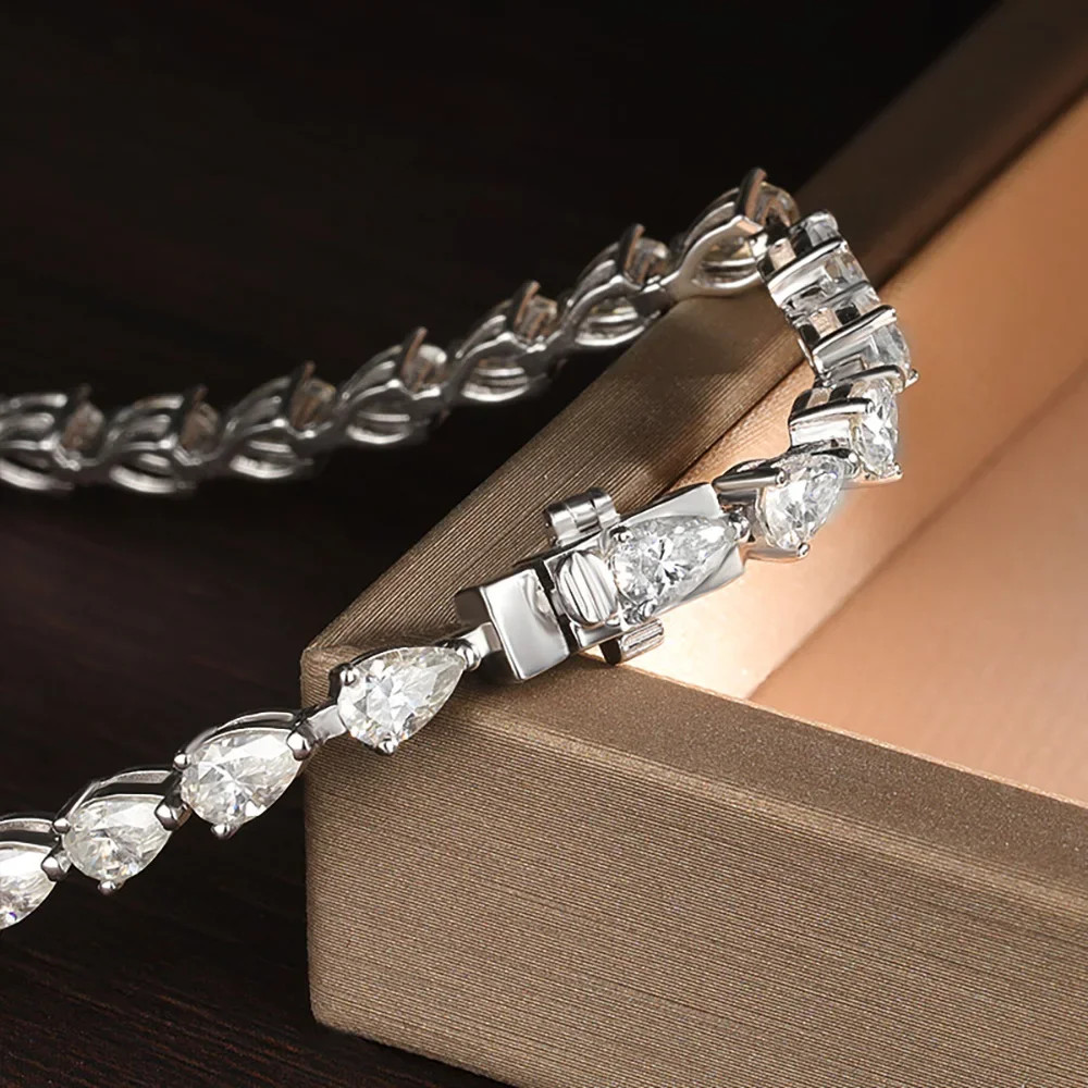 3*5mm Pear Cut All Moissanite Tennis Bracelet S925 Silver Hiphop Party Bracelet