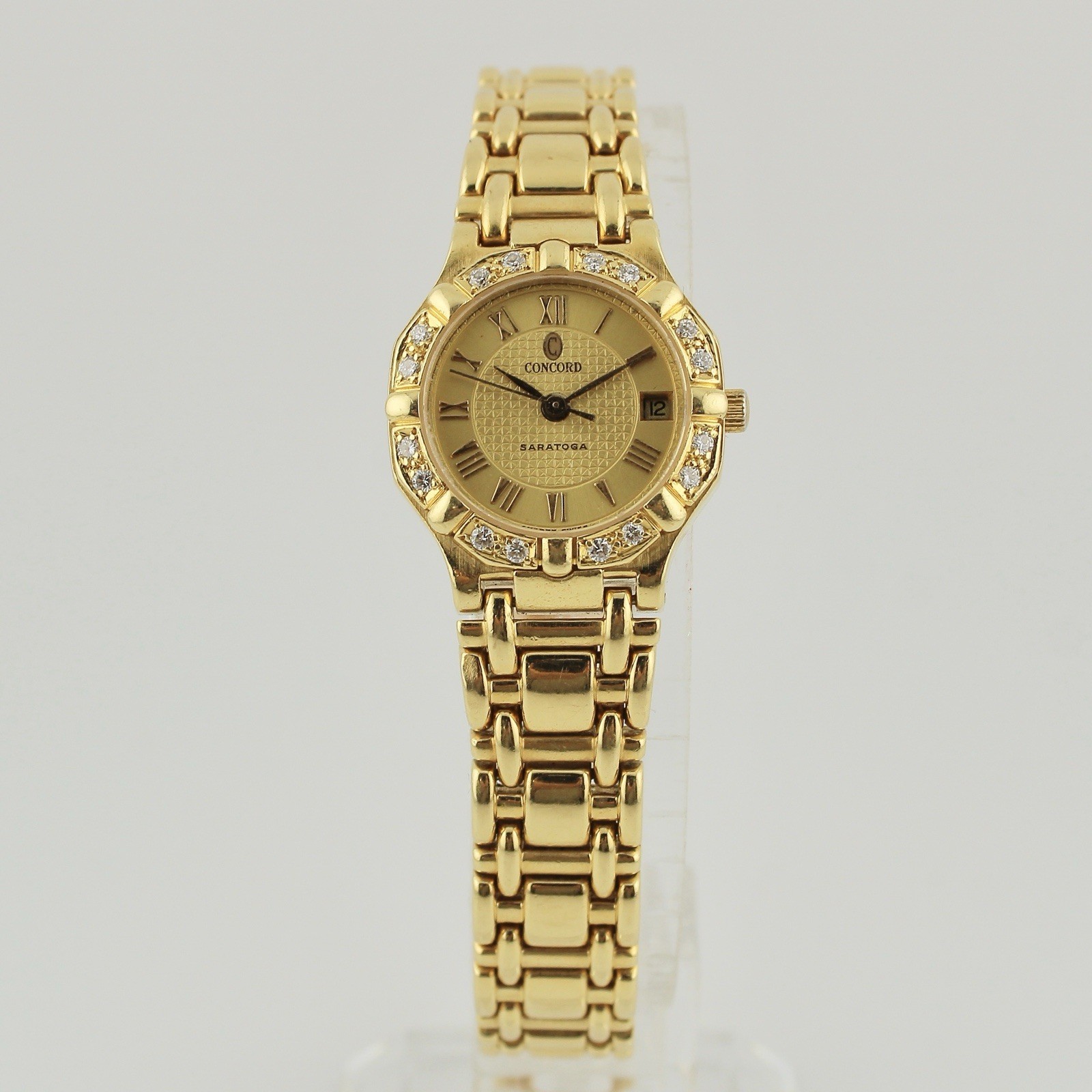 Concord Saratoga Solid 18K Yellow Gold Diamond Bezel 23mm Vintage Watch