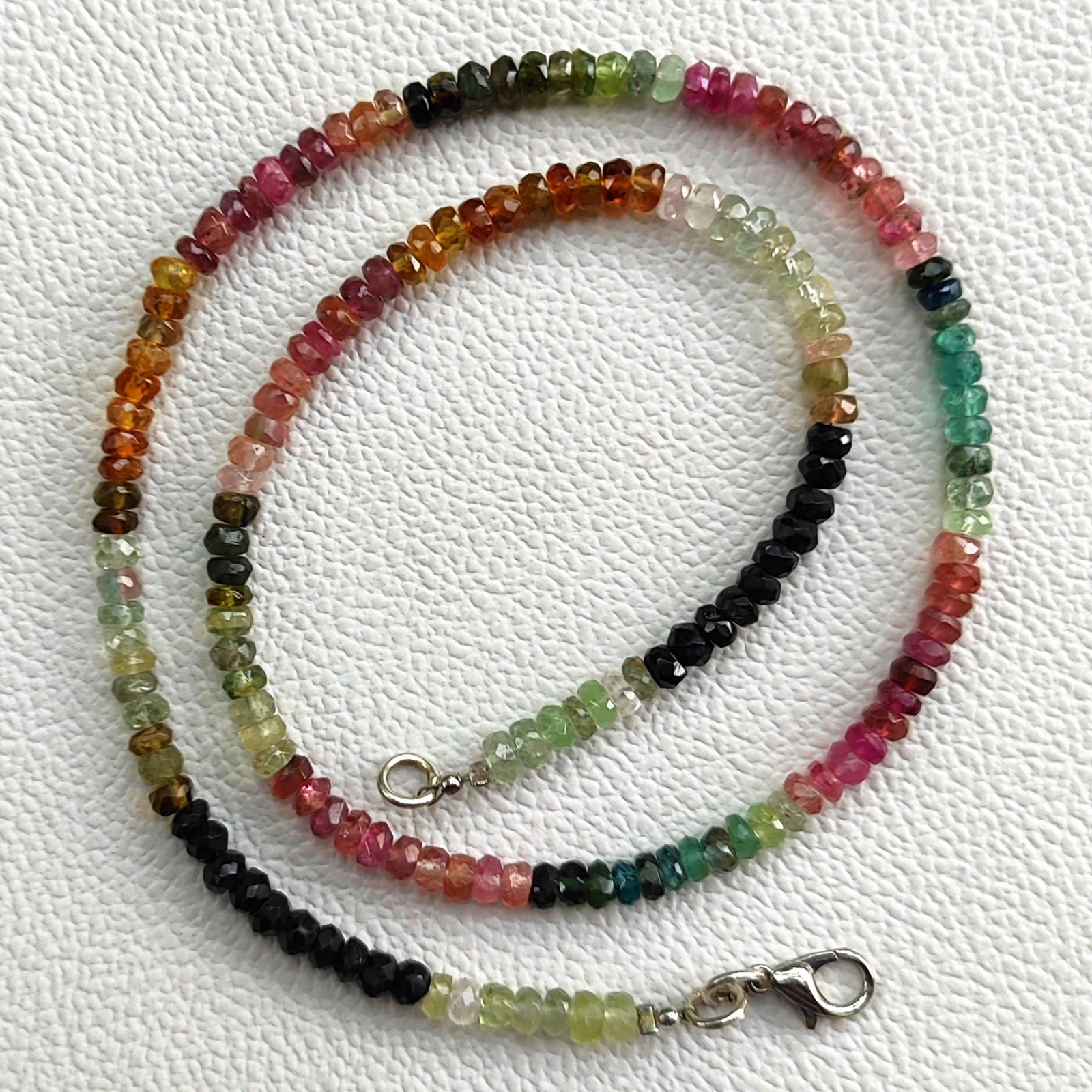 Natural Rainbow Tourmaline 4mm Faceted Rondelle Beads 17″ Necklace Brazil Gem