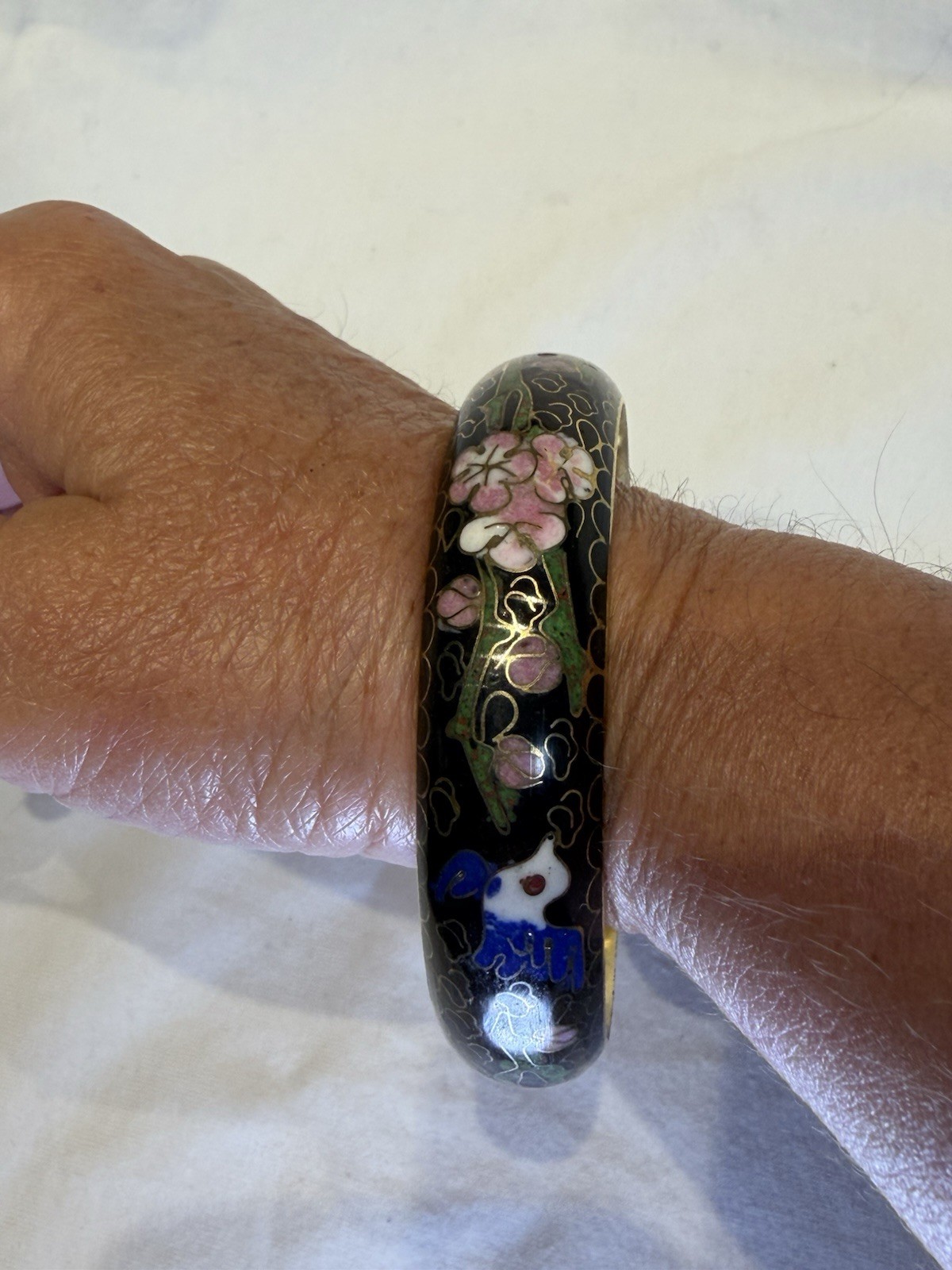 Vintage Chinese Export Cloisonné Bird Plum Blossom Bracelet