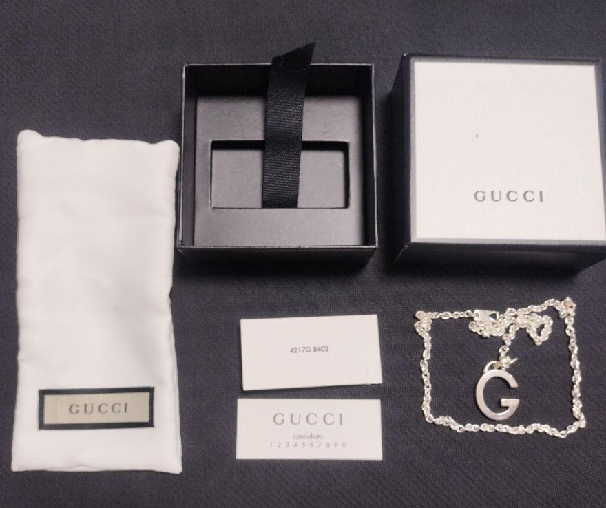 Auth GUCCI G Logo Pendant Necklace Silver 925 17.7in 45cm Unisex