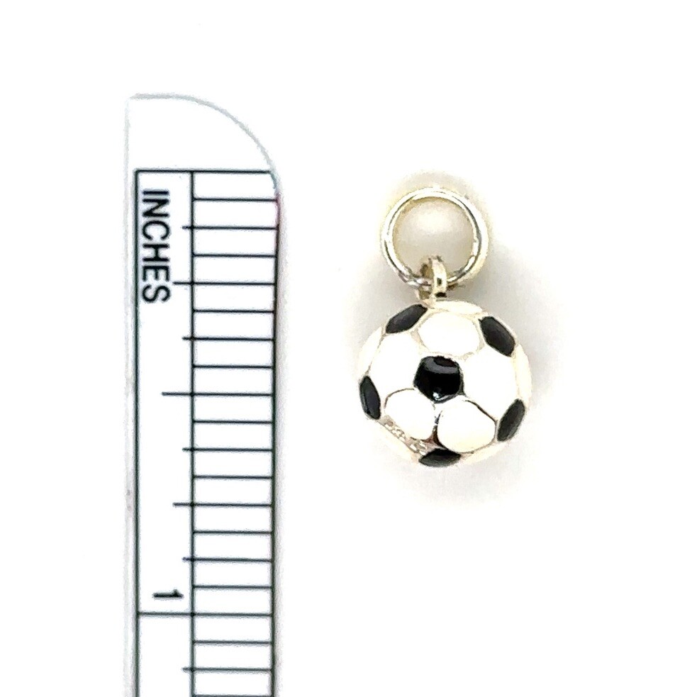 Black & White Enameled Soccer Ball ⚽️ Charm Or Pendant In Sterling Silver 2 gram
