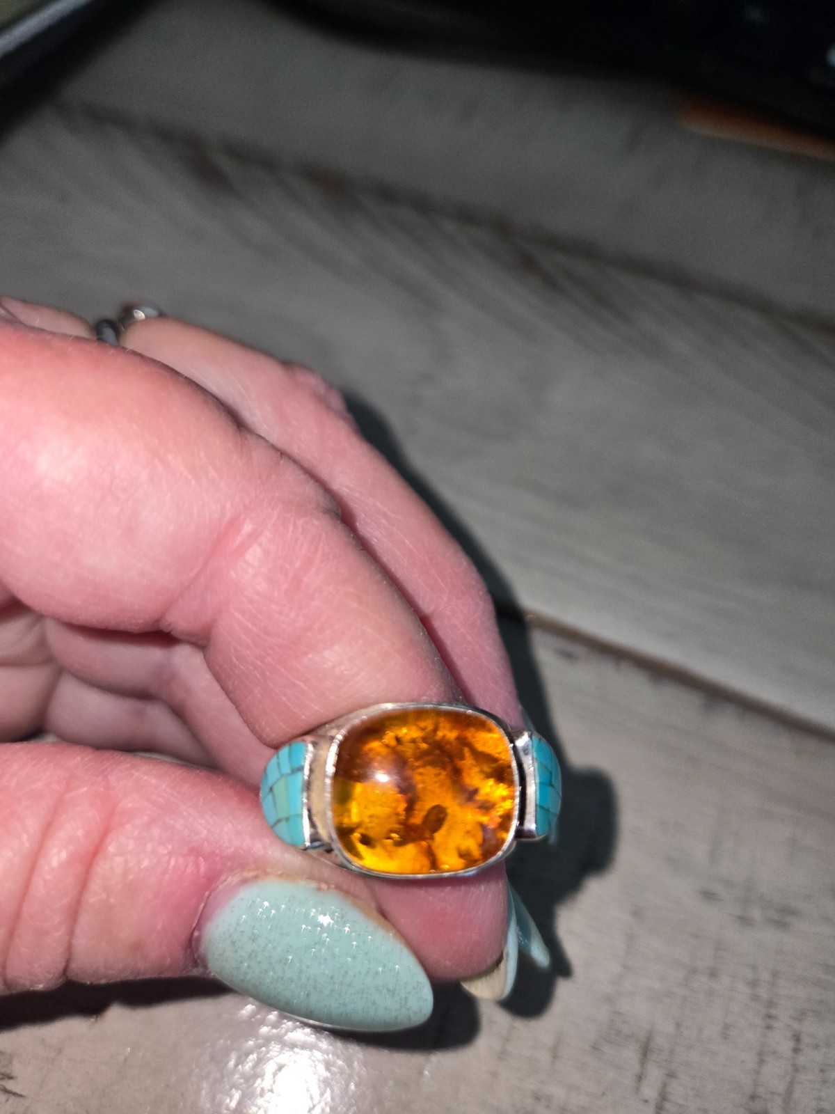 JAY KING DTR Amber & Turquoise Sterling Silver Ring Size 6.5