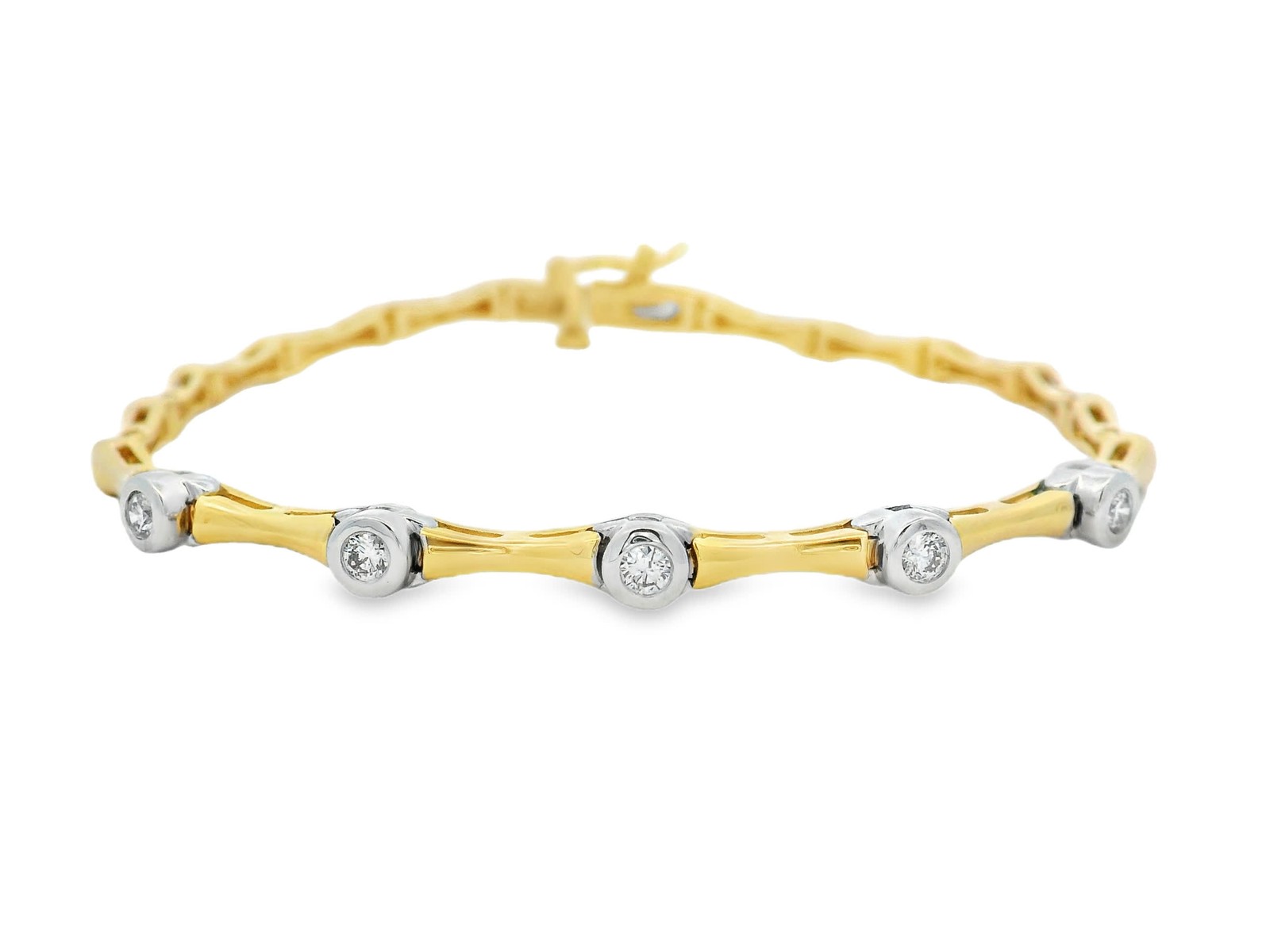 0.25ct Natural 5-Diamond Bezel Bracelet, 14k Multi-Tone Gold, 7″