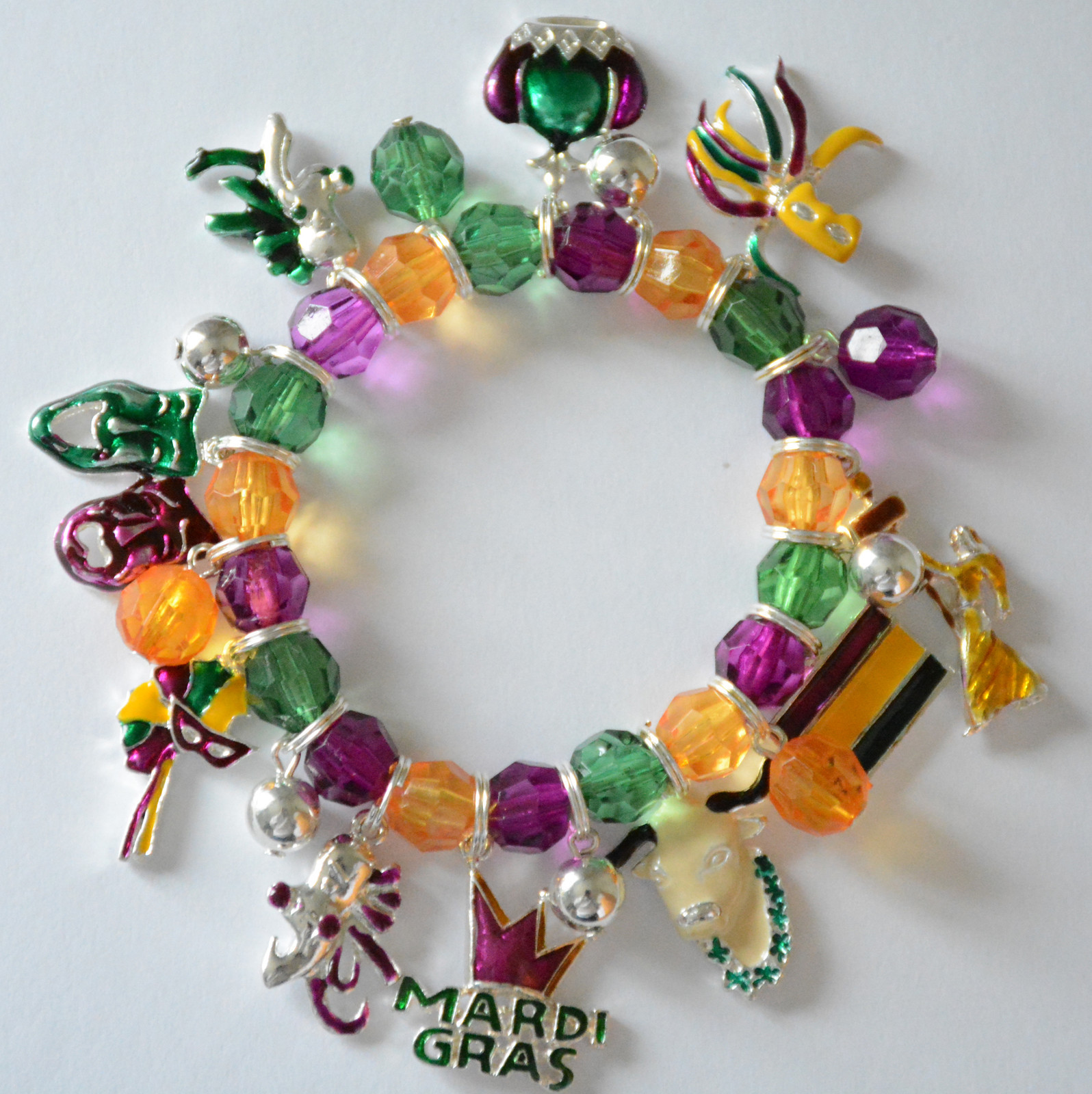 Mardi Gras Beaded Charm Stretch Bracelet / New Orleans / Fat Tuesday