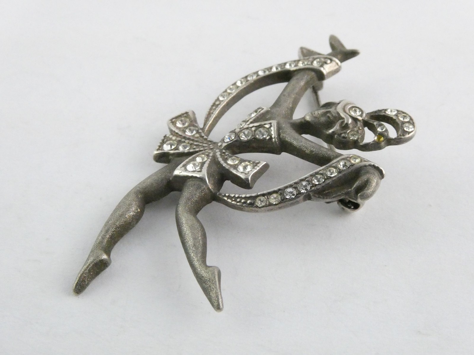 Vintage Sterling Silver White Rhinestone Dancer Ballerina Brooch Pin 6g 2 Inch
